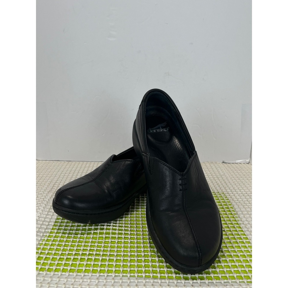 Dansko Slip On Loafers Nurse Wedge Shoes Women's Size 38 7.5-8 Black‎ Leather
